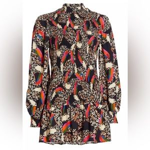 Farm Rio Leopard & Toucan Smocked Minidress